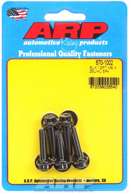 ARP M6 x 1.00 x 25 12pt Black Oxide Bolts (5/pkg) 670-1002