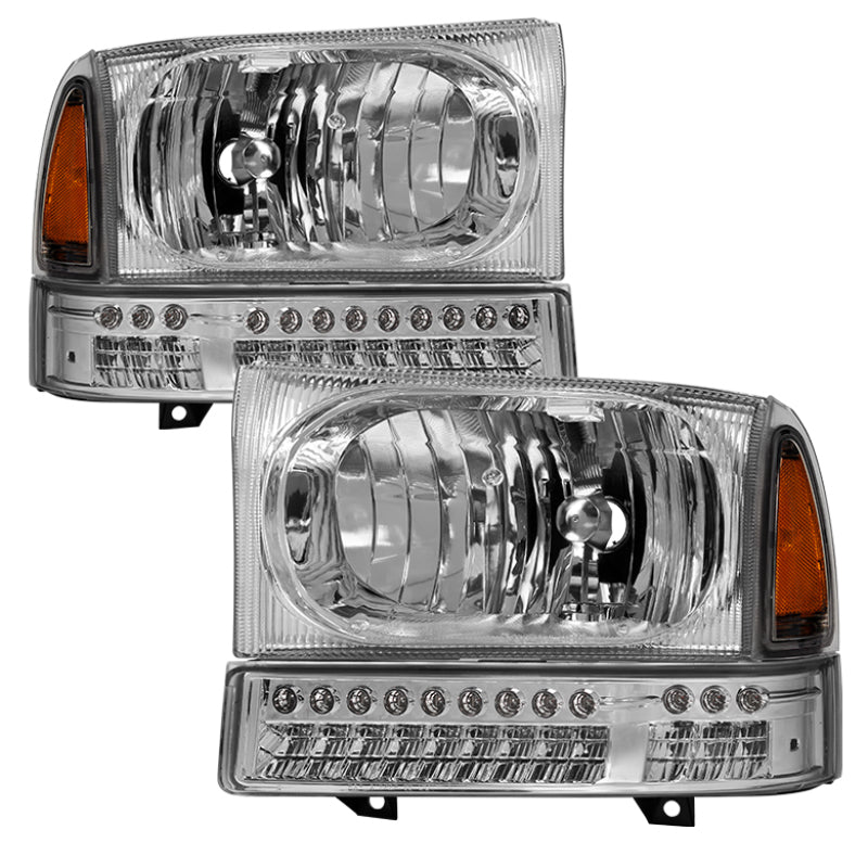 xTune Ford F250 F350 Superduty Excursion 99-04 OEM Style Headlights - Chrome HD-JH-FF25099-SET-LED-C SPYDER