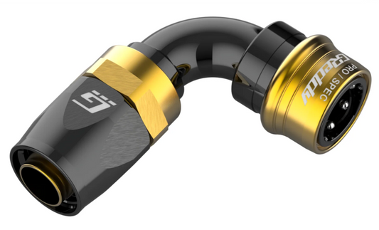 GReddy PRO/SPEC - 90 Degree AN16 Quick-Release Swivel Hose End(s) - Black / Gold anodized