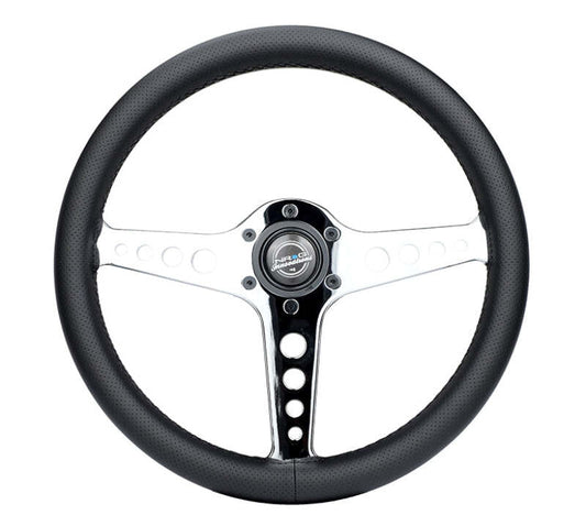 NRG Light Weight Gaming Steering Wheel - Driftz 350mm 3 Chrome Spokes Perforated Leather - ST-034CH-PR