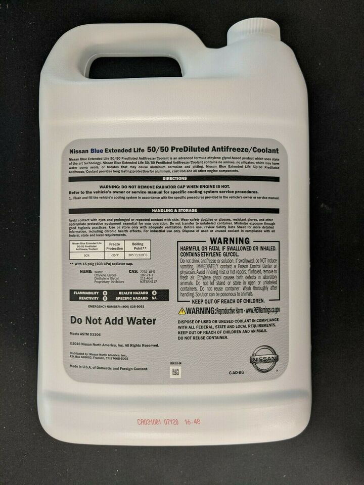 OEM Nissan Blue Extended Life Antifreeze/Coolant 1Gallon - 999MP-L25500P