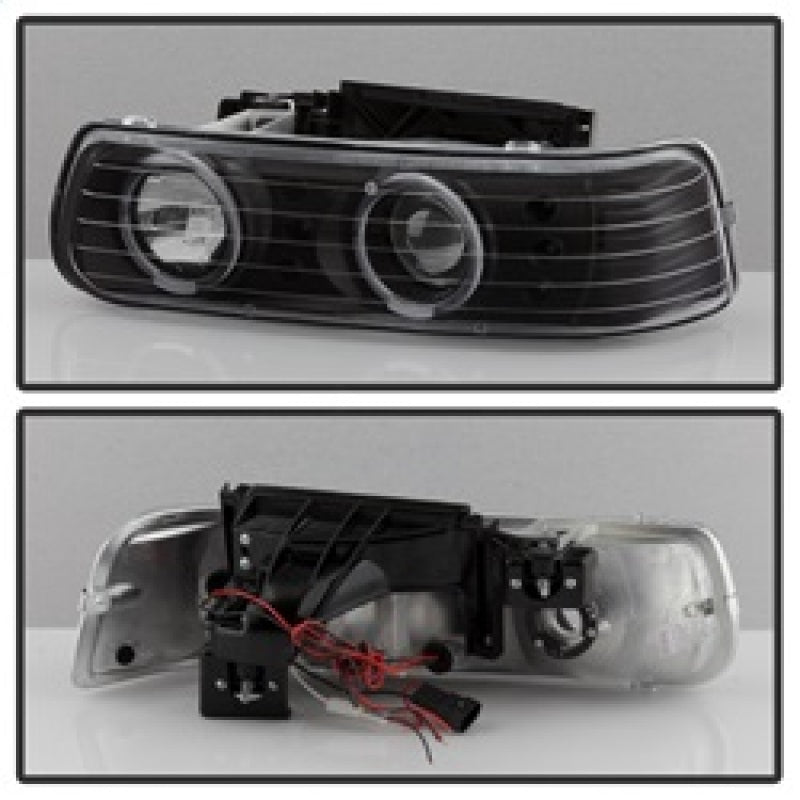 xTune Chevy Silverado 1500/2500 99-02 Bumper Projector Headlights - LED - Black PRO-JH-CSIL99-SET-BK SPYDER