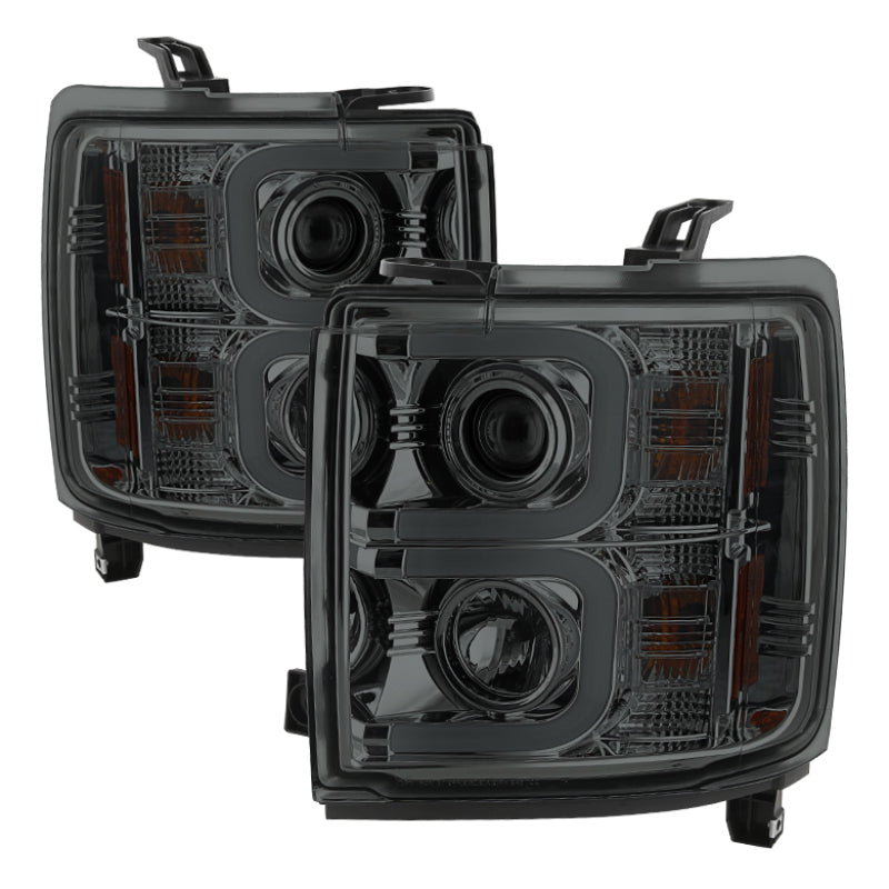 Spyder Chevy Silverado 14-16 2500 HD Projector Headlights Light Bar DRL Smke PRO-YD-CSHD14-LBDRL-SM SPYDER