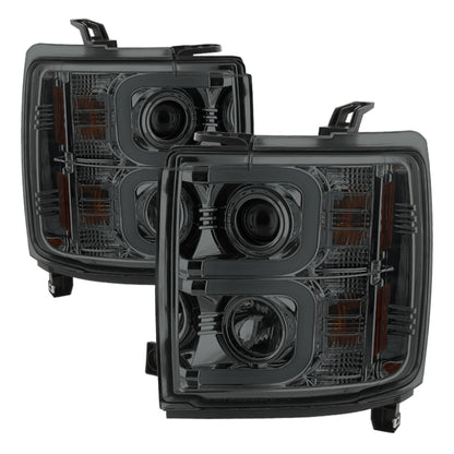 Spyder Chevy Silverado 14-16 2500 HD Projector Headlights Light Bar DRL Smke PRO-YD-CSHD14-LBDRL-SM SPYDER