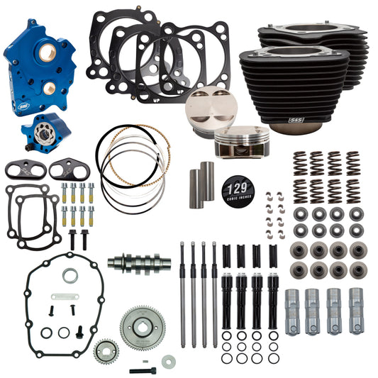 S&S Cycle 2017+ M8 129in Power Pack w/ Blk Pushrod Tubes & Gear Drive Cam - Blk w/o HL - Incl. VVT