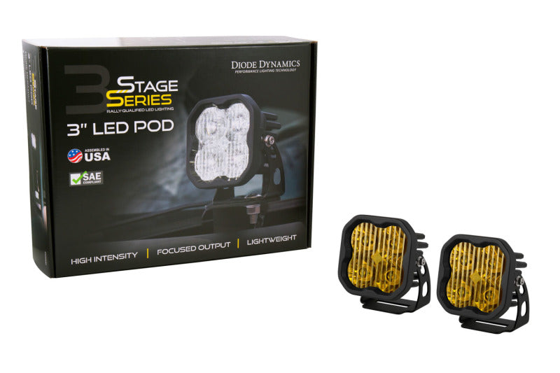 Diode Dynamics SS3 LED Pod Sport - Yellow SAE Fog Standard (Pair)