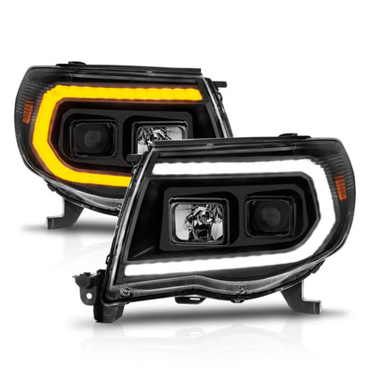 ANZO 05-11 Toyota Tacoma Projector Headlights w/Light Bar Switchback Black Housing ANZO