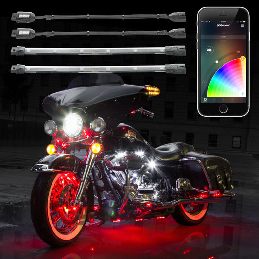 XKGlow 6xPod + 2x10" Strip Million Color XKchrome Smartphone App Controlled ATV/Motorcycle LED Light Kit - Part KS-Moto-Mini