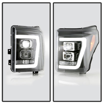 Spyder Ford F250/350/450 11-16 V2 High-Power LED Headlights-White Light Bar-Black PRO-YD-FS11V2PL-BK SPYDER