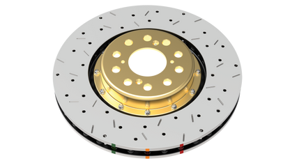 DBA 04-07 STi/2017 BRZ w/Perf. Pkg. 10 Hole Front Drilled/Slotted 5000 Series 2 Pc Rotor w/Gold Hat