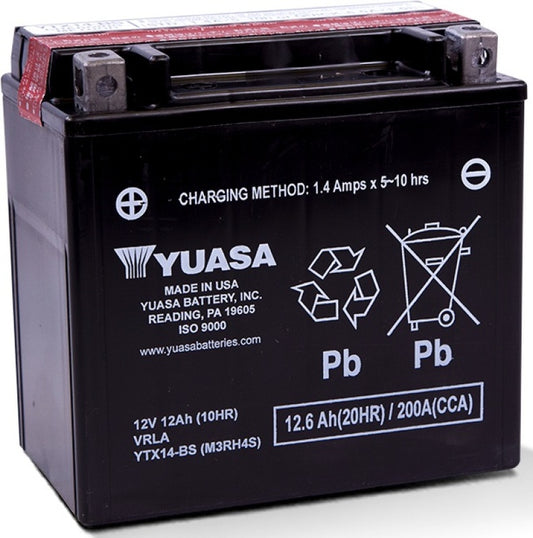 Yuasa YTX14-BS Fresh-Pack Maintenance-Free AGM Powersports Battery - 12V 12Ah 200 CCA - YUAM3RH4S