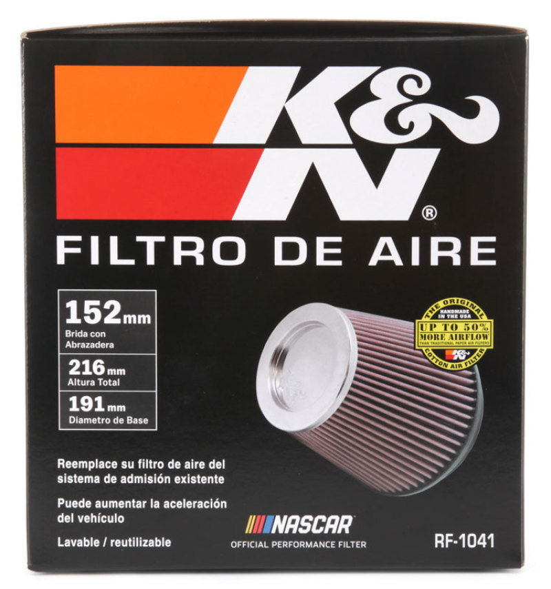 K&N Round Tapered Universal Air Filter 6 inch Flange 7 1/2 inch Base 5 inch Top 7 1/2 inch Height K&N Engineering