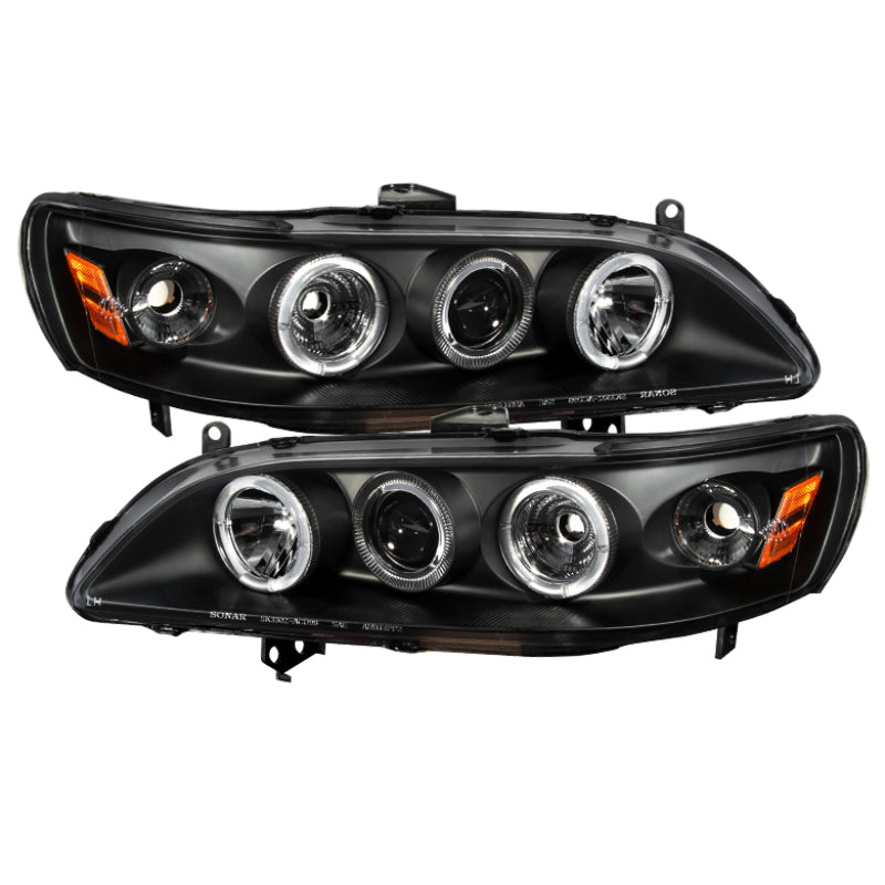 Spyder Honda Accord 98-02 1PC Projector Headlights LED Halo Amber Reflctr Blk PRO-YD-HA98-AM-BK SPYDER