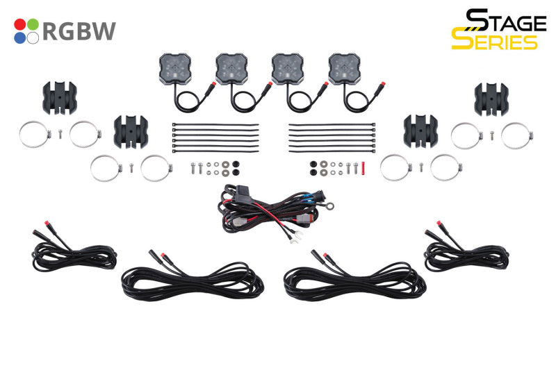 Diode Dynamics Stage Series SXS Rock Light Installer Kit, RGBW M8 w/Controller (4-pack) Diode Dynamics