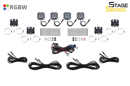 Diode Dynamics Stage Series SXS Rock Light Installer Kit, RGBW M8 w/Controller (4-pack) Diode Dynamics