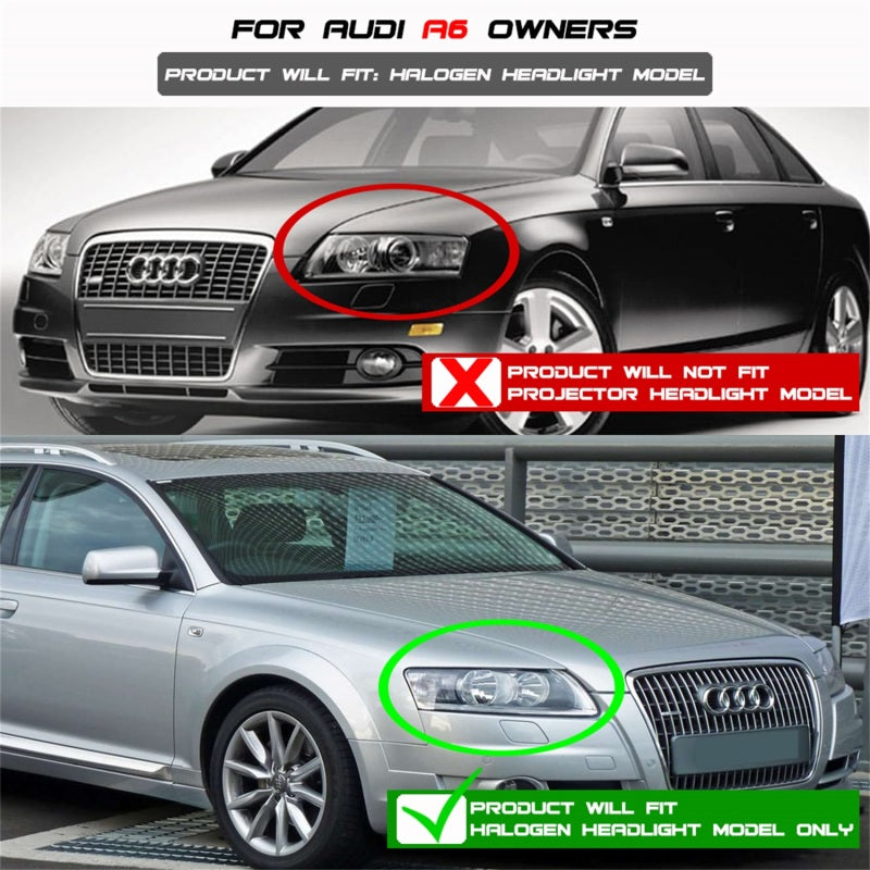 Spyder Audi A6 05-07 Projector Headlights Halogen Model Only - DRL Black PRO-YD-ADA605-DRL-BK SPYDER