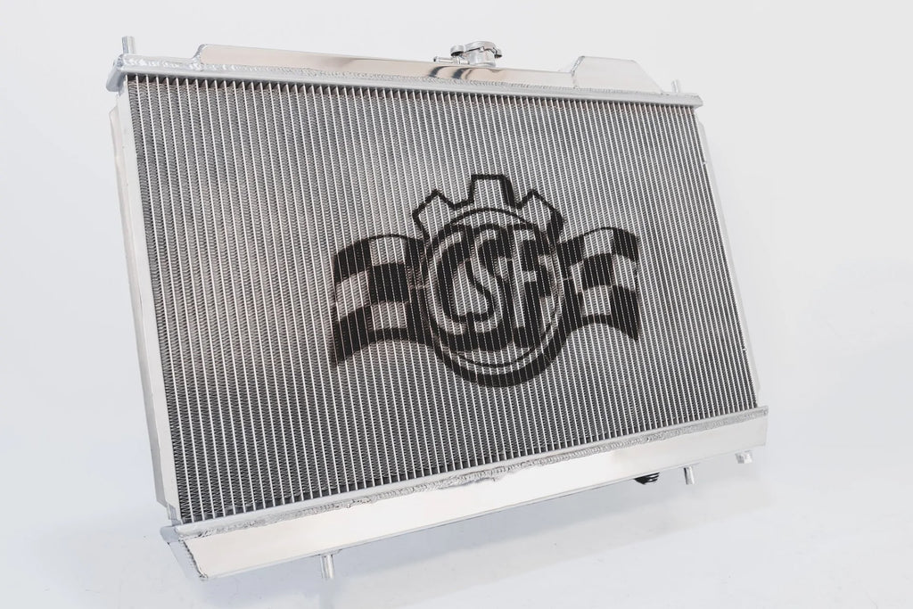 CSF 7075B 1996-2007 Mitsubishi Lancer Evolution (MT)ALUMINUM “Full slim” radiator w/ adjustable -16 or slip-on fittings & 12″ SPAL FAN/shroud - Black