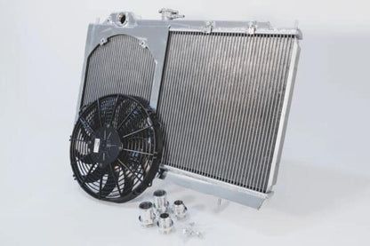 CSF 7075B 1996-2007 Mitsubishi Lancer Evolution (MT)ALUMINUM “Full slim” radiator w/ adjustable -16 or slip-on fittings & 12″ SPAL FAN/shroud - Black CSF