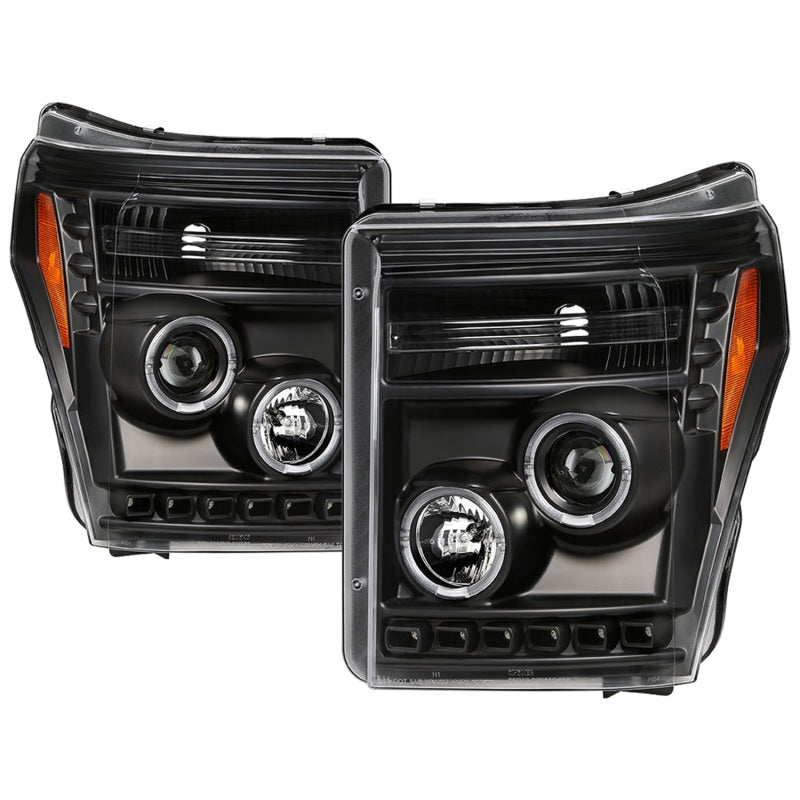 Spyder Ford Super Duty 11-16 Projector Headlights LEDHalo DRL All Black PRO-YD-FS11-HL-BKV2 SPYDER