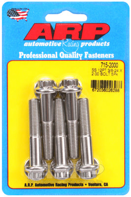 ARP 3/8 in.-24 RH Thread, 2.00 in 12 Point SS 300 Bolts - Set of 5