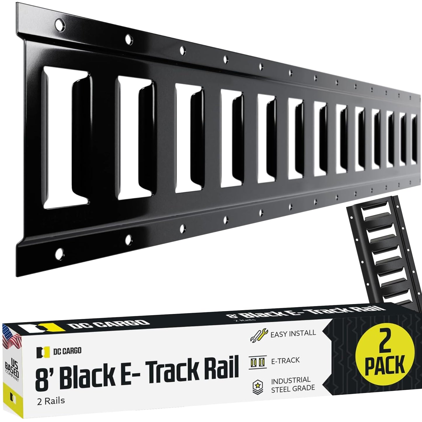 8Ft E-Track Tie-Down Rails, Black (2 Pack)