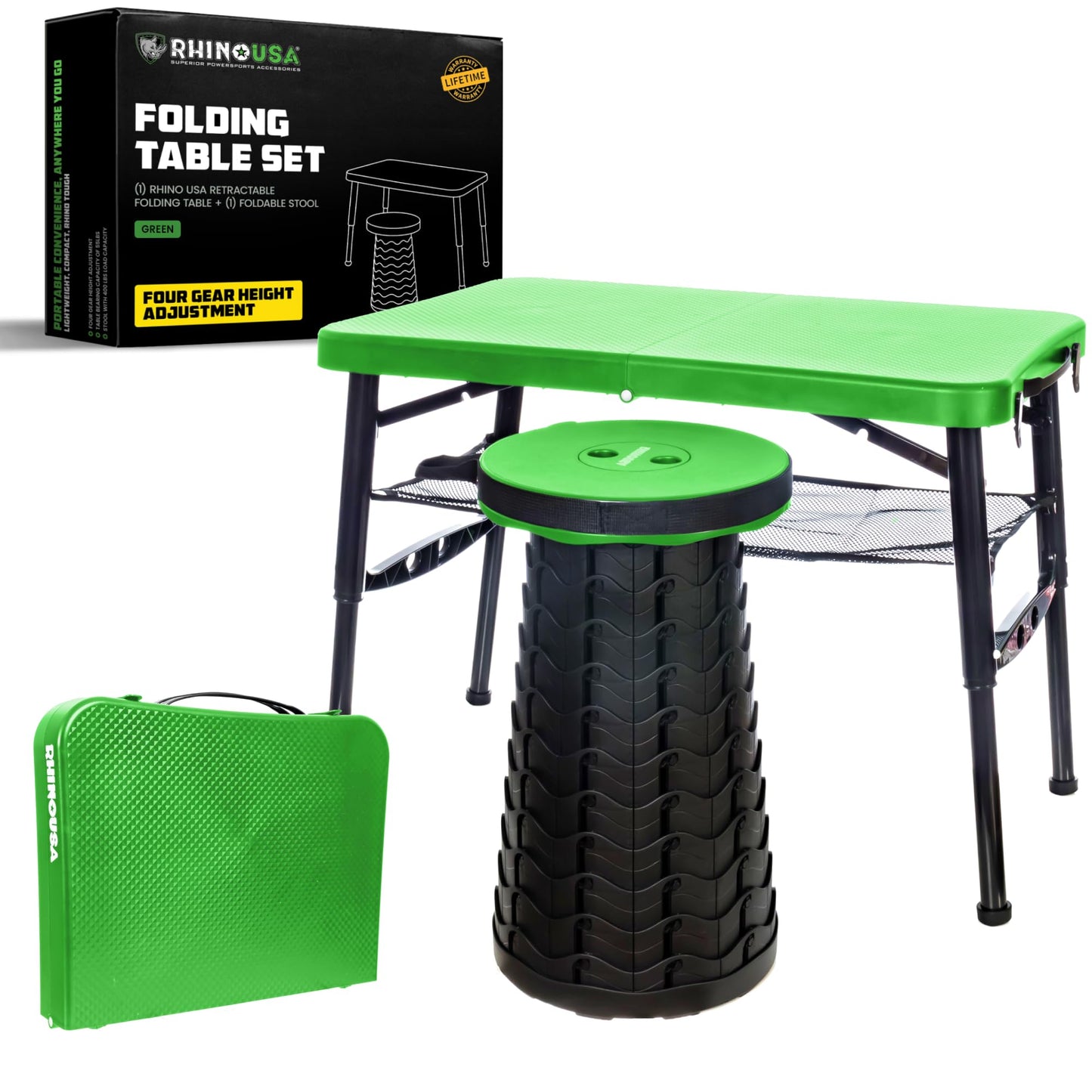 Rhino USA Portable Camping Table And Stool (Green)