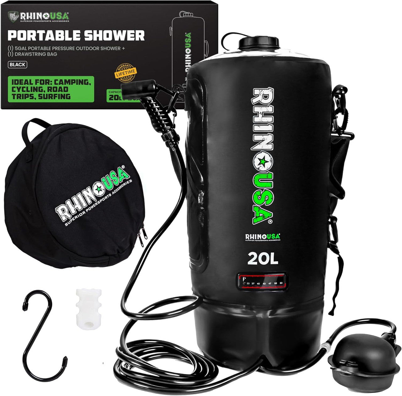 5 Gallon Portable Pressurized Camp Shower - Black
