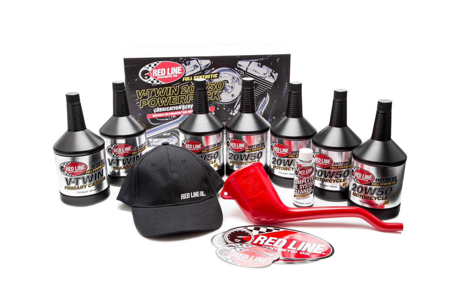 Red Line 90226 V‑Twin PowerPack – 20W‑50 Full Synthetic Engine, Primary & Transmission Oil Kit Red Line