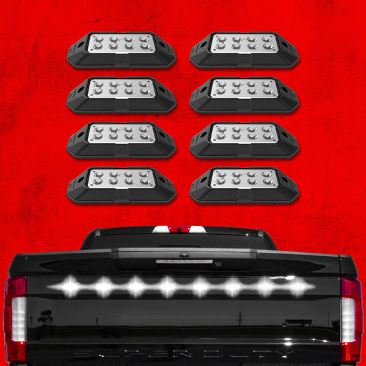 XKGlow 8pc Strobe Pod Lights w/ Traffic Modes Ultra Bright LEDs Multiple Strobe modes + Solid On - White - Part XK052001-8W