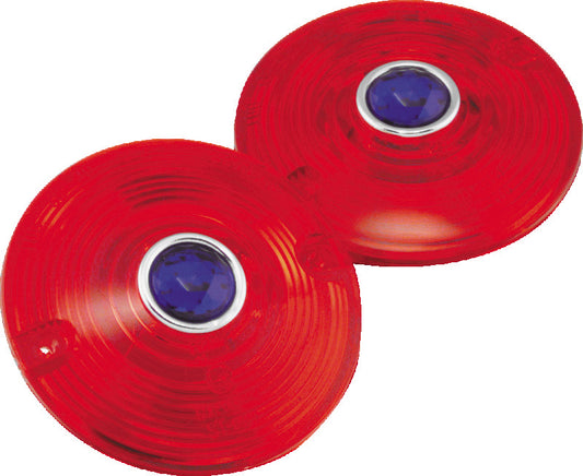 Bikers Choice 86-17 FLH FLT FLST Red Turn Signal Lens With Blue Dot Pr - 491262
