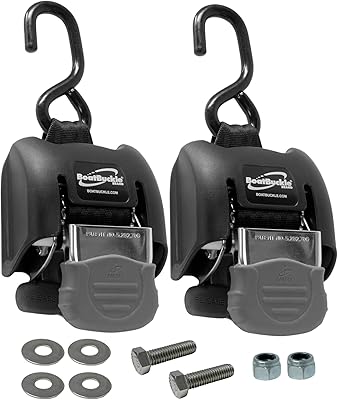 SpeedStrap 2in x 43in SS Retractable Marine Transom Tie-Down Straps w/ Snap S-Hooks (2 Pack)