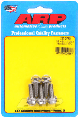 ARP 1/4 in.-28 RH Thread, 0.750 in Hex Head SS 300 Bolts - Set of 5