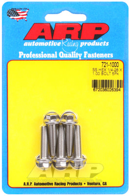 ARP 1/4 in.-28 RH Thread, 1.00 in Hex Head SS 300 Bolts - Set of 5