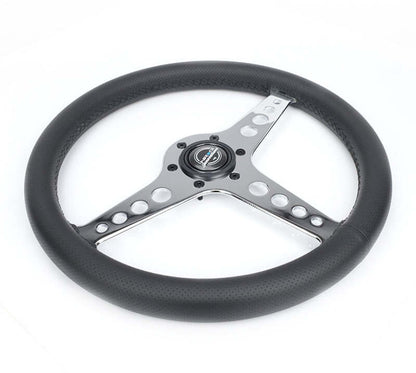 NRG Light Weight Gaming Steering Wheel - Driftz 350mm 3 Chrome Spokes Perforated Leather - ST-034CH-PR