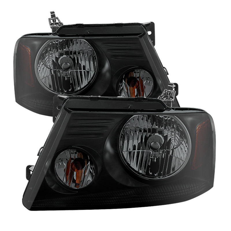 Xtune Ford F150 04-08 Amber Crystal Headlights Black Smoked HD-JH-FF15004-AM-BSM SPYDER