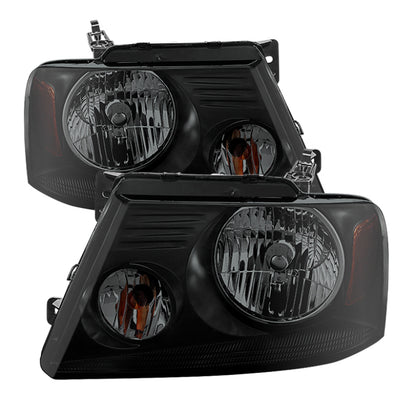 Xtune Ford F150 04-08 Amber Crystal Headlights Black Smoked HD-JH-FF15004-AM-BSM SPYDER