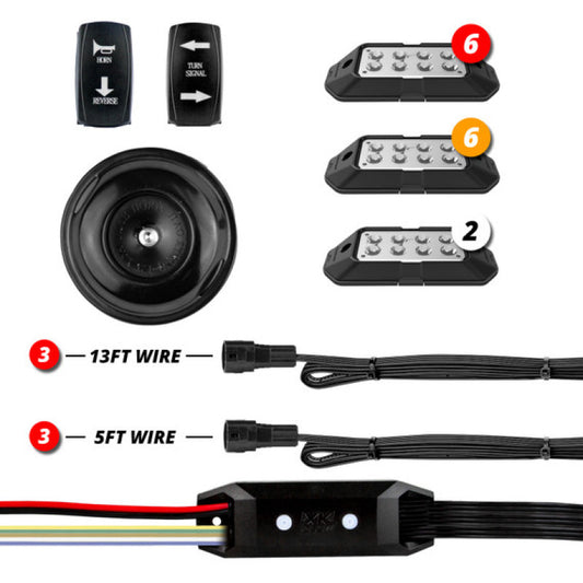 XKGlow Pro DOT Street Legal Conversion Signal Light + Horn Kit for ATV UTV - 2 White 6 Red 6 Amber Pods - Part XK-DT-PRO