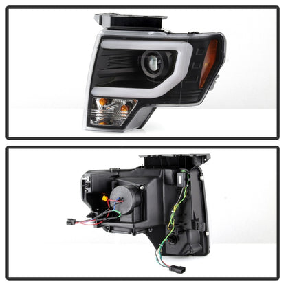 Spyder 09-14 Ford F-150 Projector Headlights - Halogen Model Light Bar - Blk PRO-YD-FF15009-SBLB-BK SPYDER
