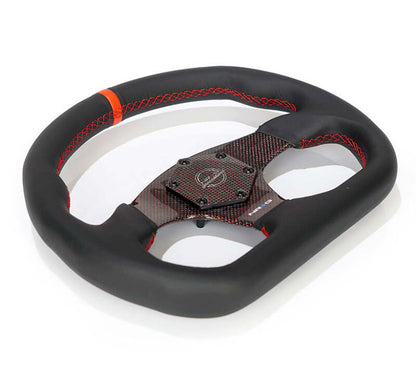 NRG Carbon Fiber Flat Bottom Steering Wheel (320mm) Red CF Center w/Red Stitch/Center Mark - RST-024CF/RD
