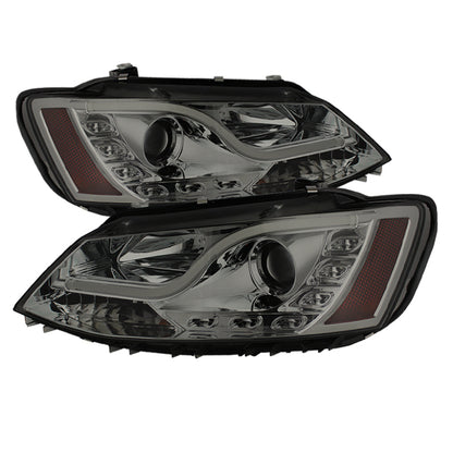 Spyder Volkswagen Jetta 11-14 Projector Headlights Halogen Light Tube DRL Smke PRO-YD-VJ11-LTDRL-SM SPYDER
