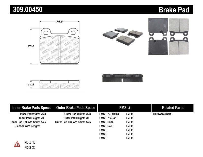 StopTech Performance 75-95 Alfa Romeo 2000 Spider/Graduate/Veloce Front Brake Pads Stoptech