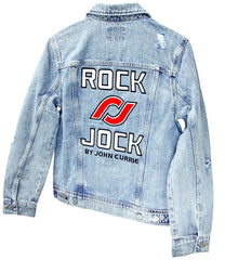 RockJock Jean Jacket w/ Embroidered Logos Front and Back Blue Womens XL