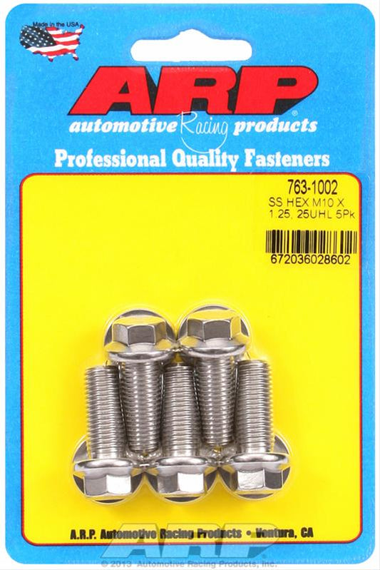 ARP M10 x 1.25 x 25 Hex SS Bolts (5/pkg) 763-1002