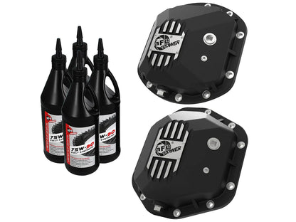 aFe 07-11 Jeep Wrangler JK Street Series Front & Rear Diff. Covers Black w/ Machined Fins/Gear Oil