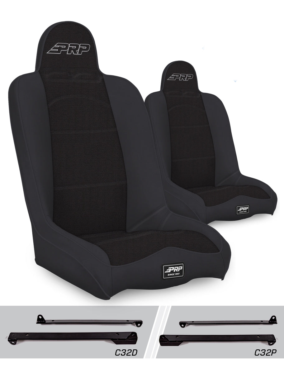 PRP Daily Driver High Back Suspension Seats Kit for Jeep Wrangler CJ7/YJ (Pair) - Black