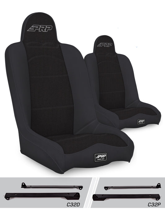PRP Daily Driver High Back Suspension Seats Kit for Jeep Wrangler CJ7/YJ (Pair) - Black A140110-C32-50