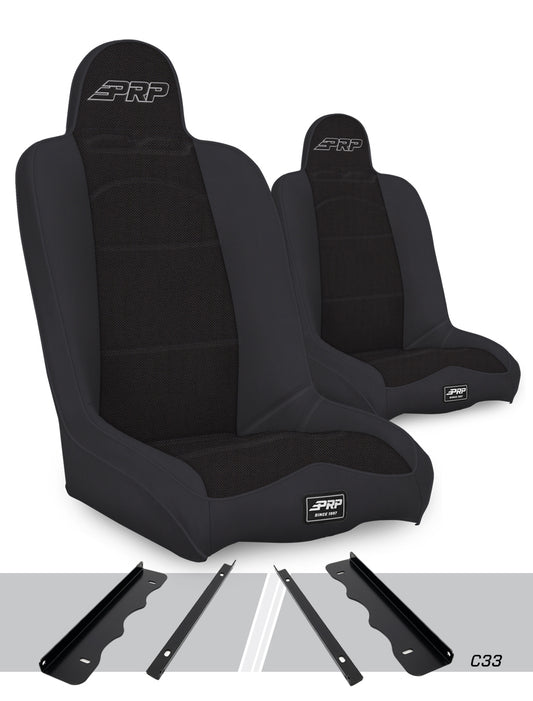 PRP 95-01 Jeep Cherokee XJ Daily Driver High Back Suspension Seats Kit (Pair) - Black A140110-C33-50