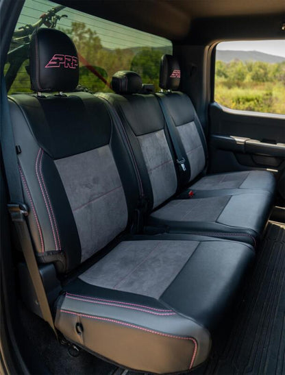 PRP 2021+ Ford 150/ 2023+ SuperDuty Rear Seat Covers (Pair) - Black w/ Red Stitch