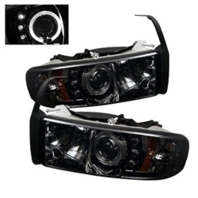 Spyder Dodge Ram 1500 94-01 94-02 Projector Headlights LED Halo LED Smke PRO-YD-DR94-HL-AM-SMC SPYDER