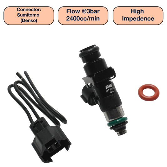 DeatschWerks Universal 2400cc Single Fuel Injector / 48mm Length / 14mm O-Ring Seals